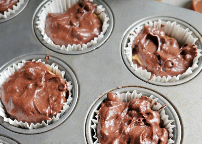 chocolate cupcake batter in pan